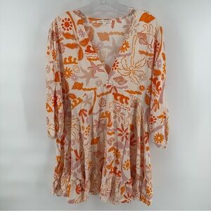 Label of Love Anthropologie Orange Sea Shell Mini Dress Cover Up Coastal Beach